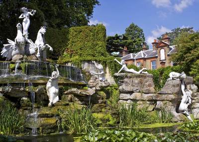 The Twickenham 'Naked Ladies' (Oceanids) - statues made from white Carrera marble from Italy and situated in a fountain in the grounds of York House in the London Borough of Richmond, in the United Kingdom