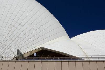 Details of the white tiled roof of the Sydney Opera House in Sydney, New South Wales in Australia