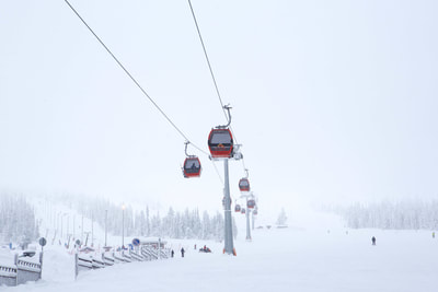 Ski gondolas at the Ylläs ski resort in Finnish Lapland during the winter in Finland
