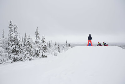 Sledging at the Ylläs ski resort in Finnish Lapland during the winter in Finland