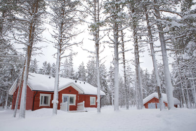 Finnish houses in Ylläsjärvi in Lapland during the winter in Finland