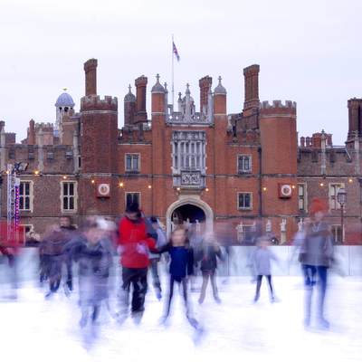 Hampton Court ice rink in the winter in East Molesey in Surrey in the United Kingdom