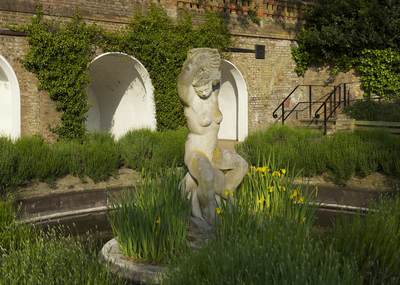 A Portland Stone statue of Aphrodite by Alan Howe nicknamed Bulbous Betty in the Terrace Gardens in the London Borough of Richmond in the United Kingdom