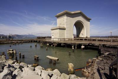 Original ferry arch at Pier 43 currently being restored in San Francisco in California in the United States of America USA U.S.A.