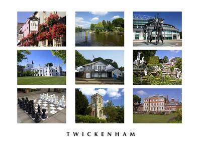 Post card and greeting card of sites around Twickenham in Richmond on Thames United Kingdom