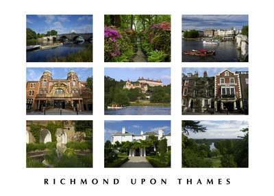 Post card and greeting card of sites around Richmond upon Thames in Surrey United Kingdom