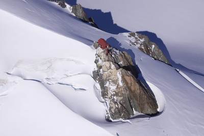 Aerial view of a mountain hut in the Mount Cook National Park on South Island in New Zealand