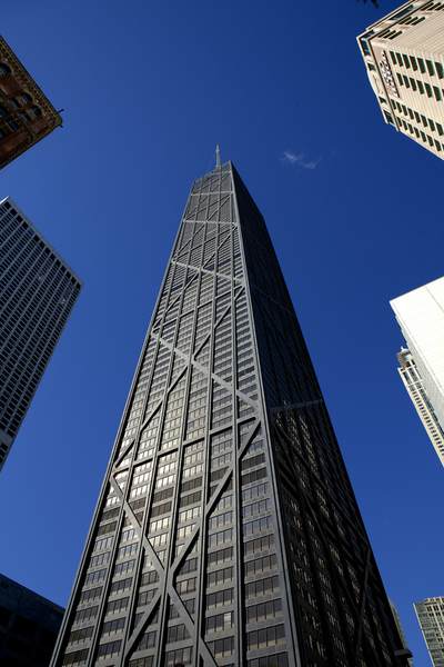 The John Hancock Centre - a 100-story (344 m) tall skyscraper, topped out in May 1968 in Chicago (Windy City) in Illinois in the United States of America USA U.S.A.