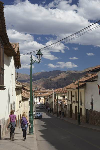 View down Avenida Tullumayo in Cusco Cuzco in Peru in South America