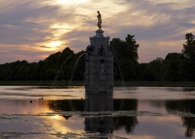 The Diana Fountain at dusk in Bushy Park in Teddington, Middlesex in the United Kingdom