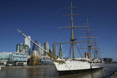 The ARA Presidente Sarmiento - a museum ship originally built as a training ship for the Argentine Navy and named after Domingo Faustino Sarmiento, the last intact cruising training ship from the 1890s permanently moored on the Rio de la Plata riverbank in the Puerto Madero district of Buenos Aires in South America
